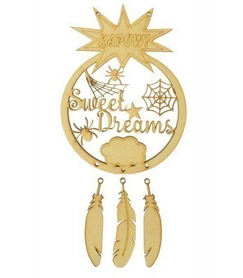 Laser Cut 'Sweet Dreams' Superhero Spider Webs Dream Catcher with Hanging Feathers